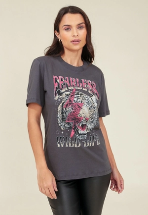 Blusa T-Shirt M/M Manga Curta Com Silk Tigre