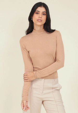 Blusa Básica Malha Tricô Manga Longa Gola Alta