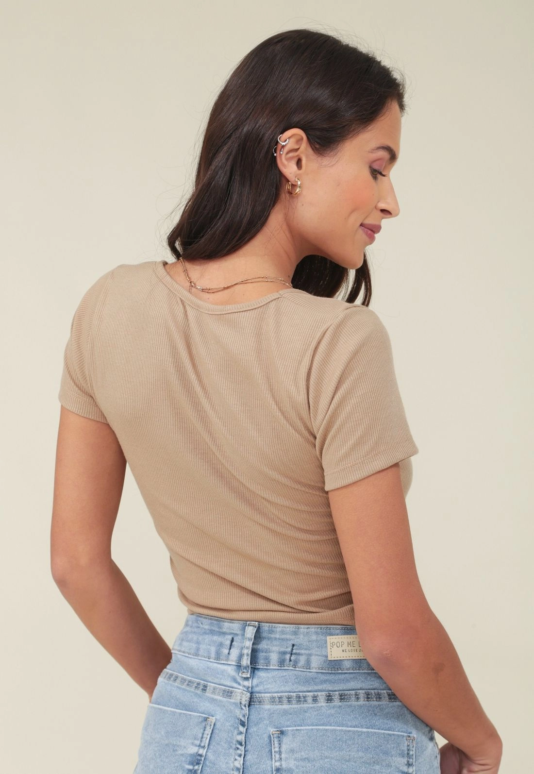 Blusa Ribana Canelada Manga Curta Decote U