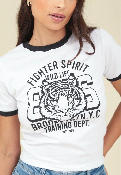 Blusa Em Cotton Manga Curta Tigre 86