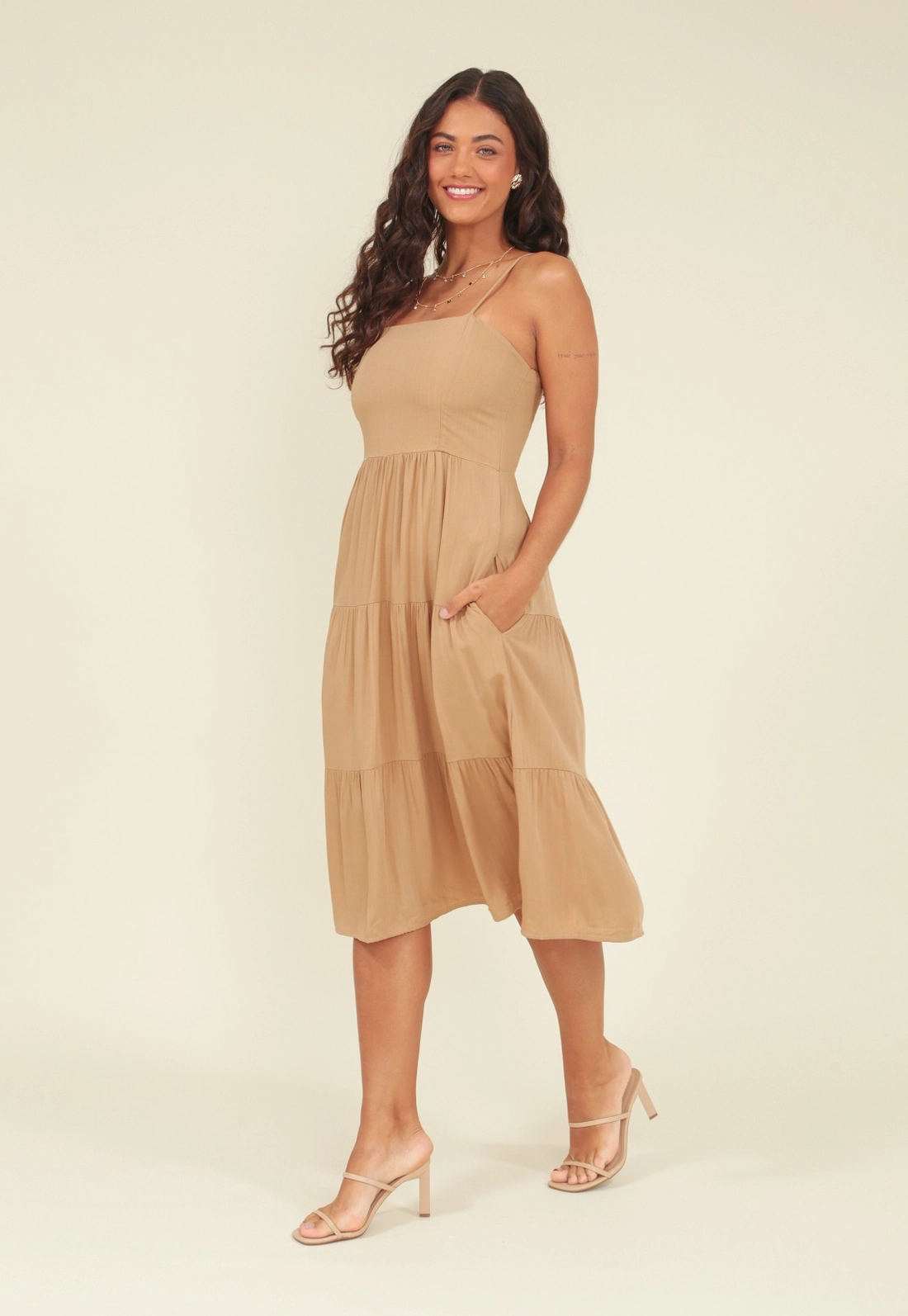 Vestido Viscolinho Alça Marias Bolso