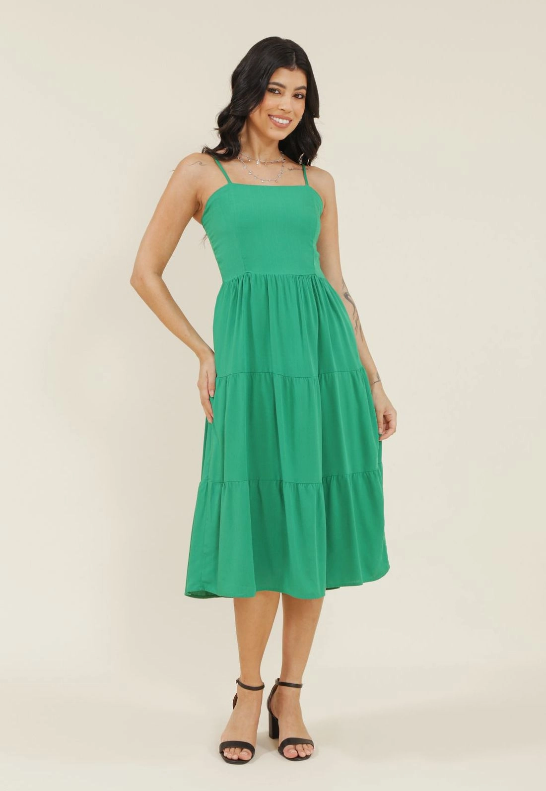 Vestido Viscolinho Alça Marias Bolso