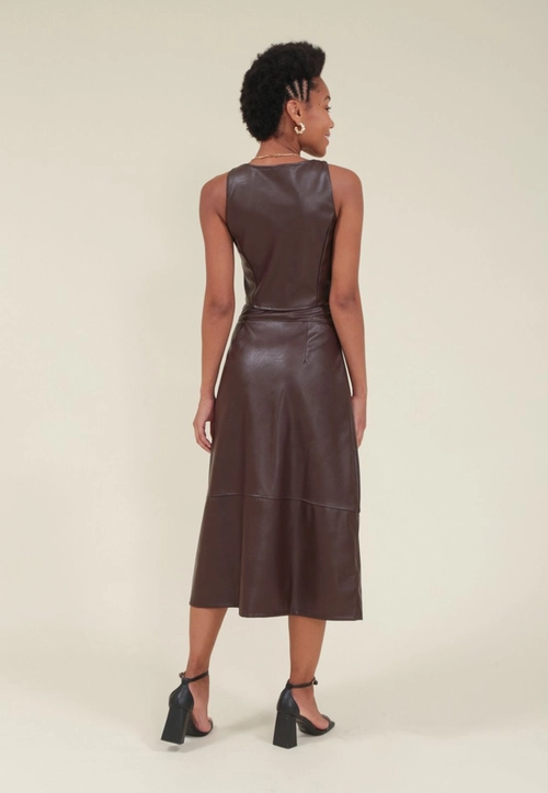 Saia Midi Pu Com Ziper Frontal