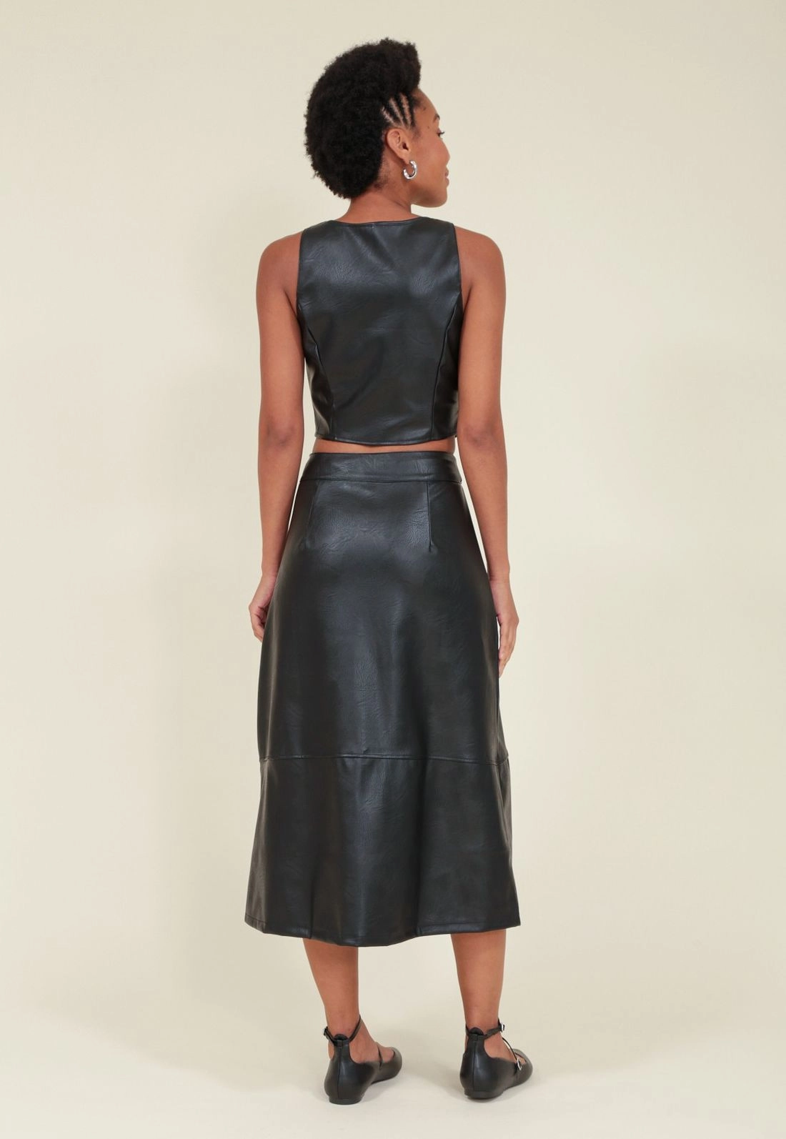 Saia Midi Pu Com Ziper Frontal