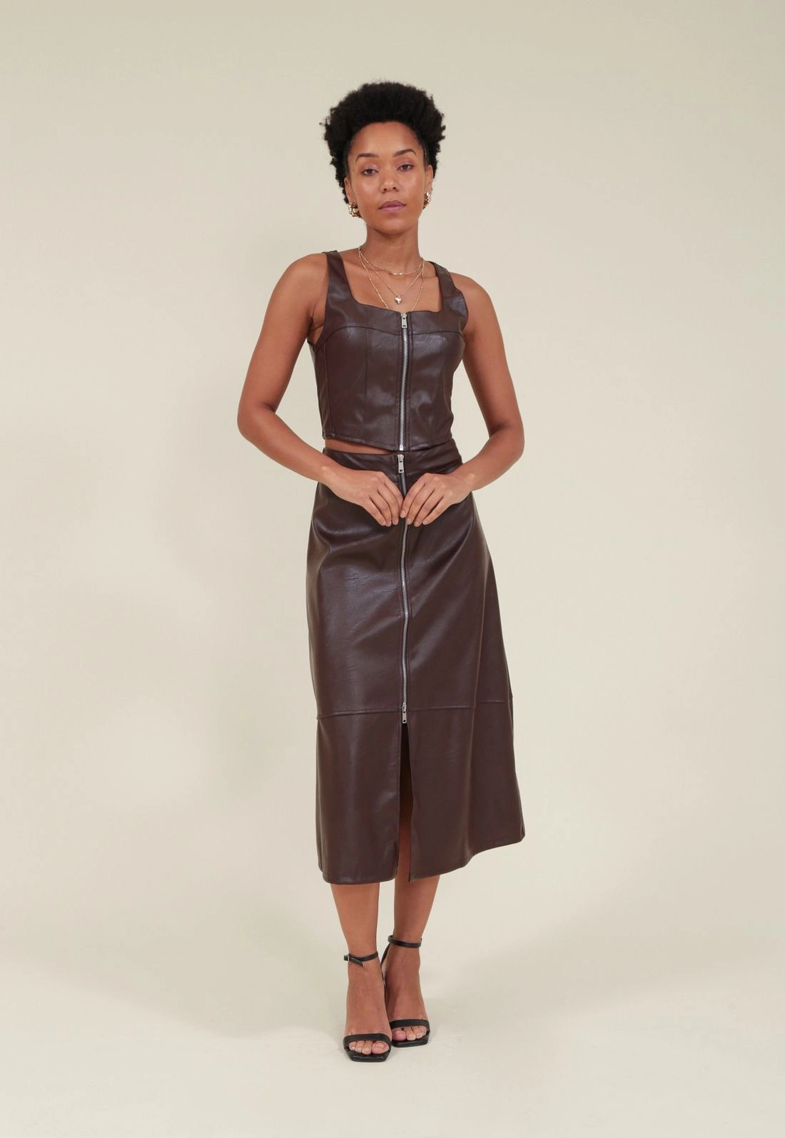 Saia Midi Pu Com Ziper Frontal