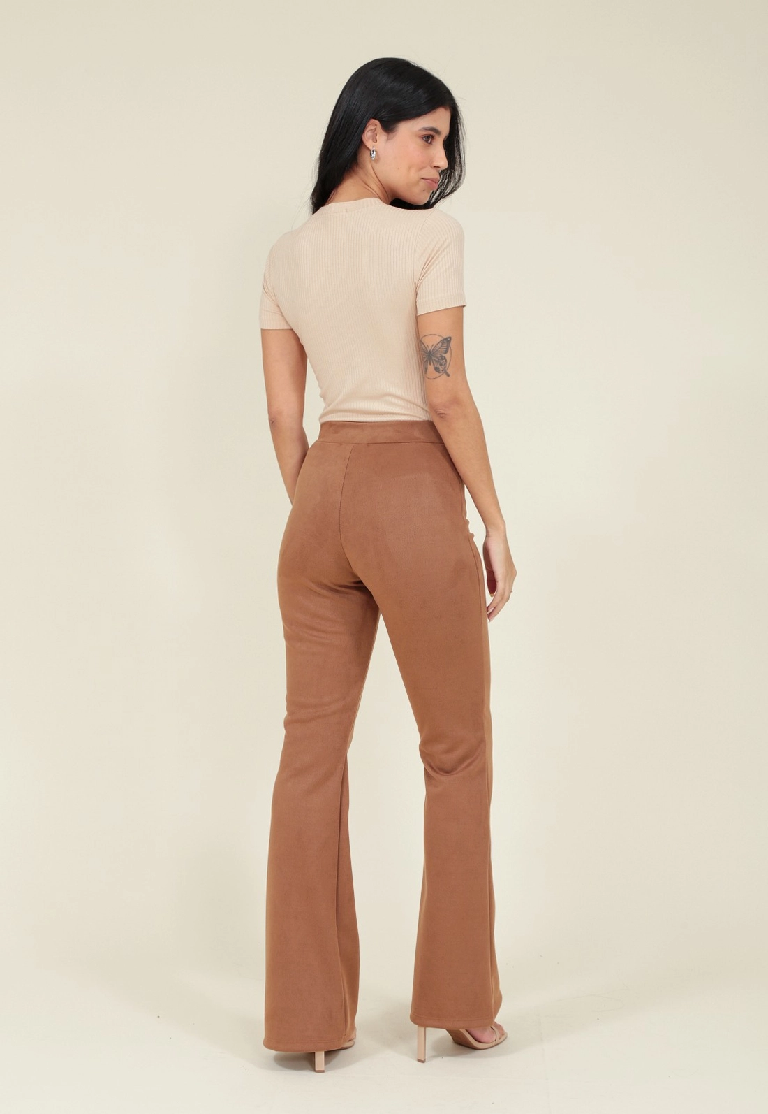 Calça Flare Suede Com Nervura