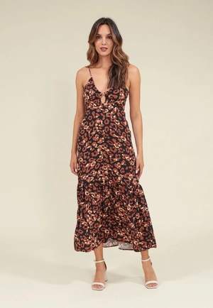 Vestido Midi Em Viscose Com Alça E Estampa Animal Print