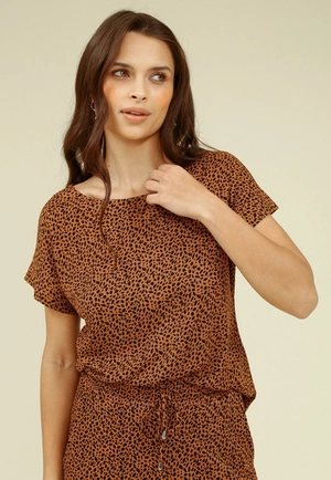 Blusa Manga Curta Malha Ribana Estampa Mini Onça