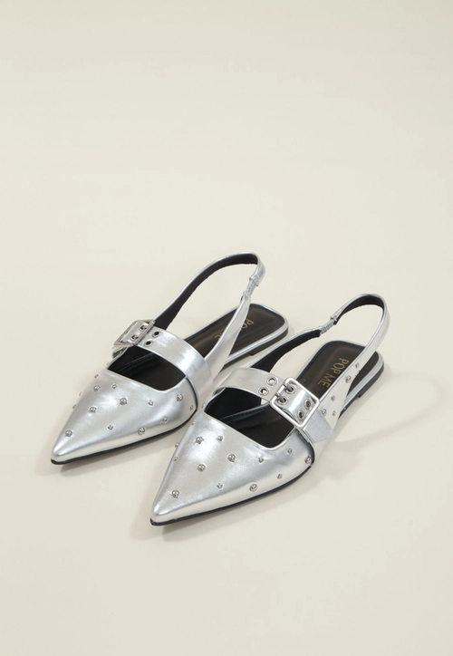 Sapatilha Slingback Bico Fino Com Tachas