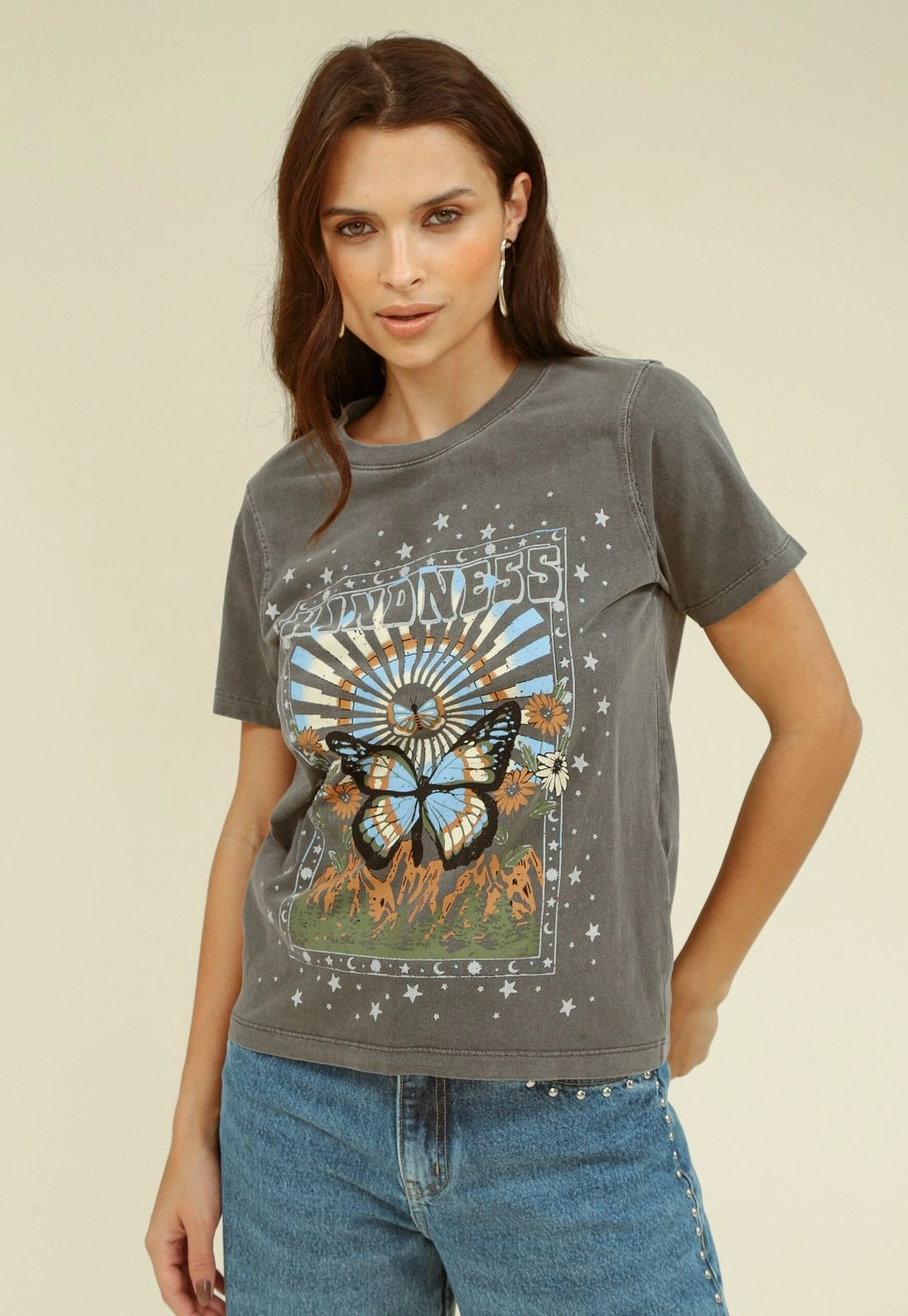 Camiseta Em Meia Malha Est M/C Com Silk Borboleta