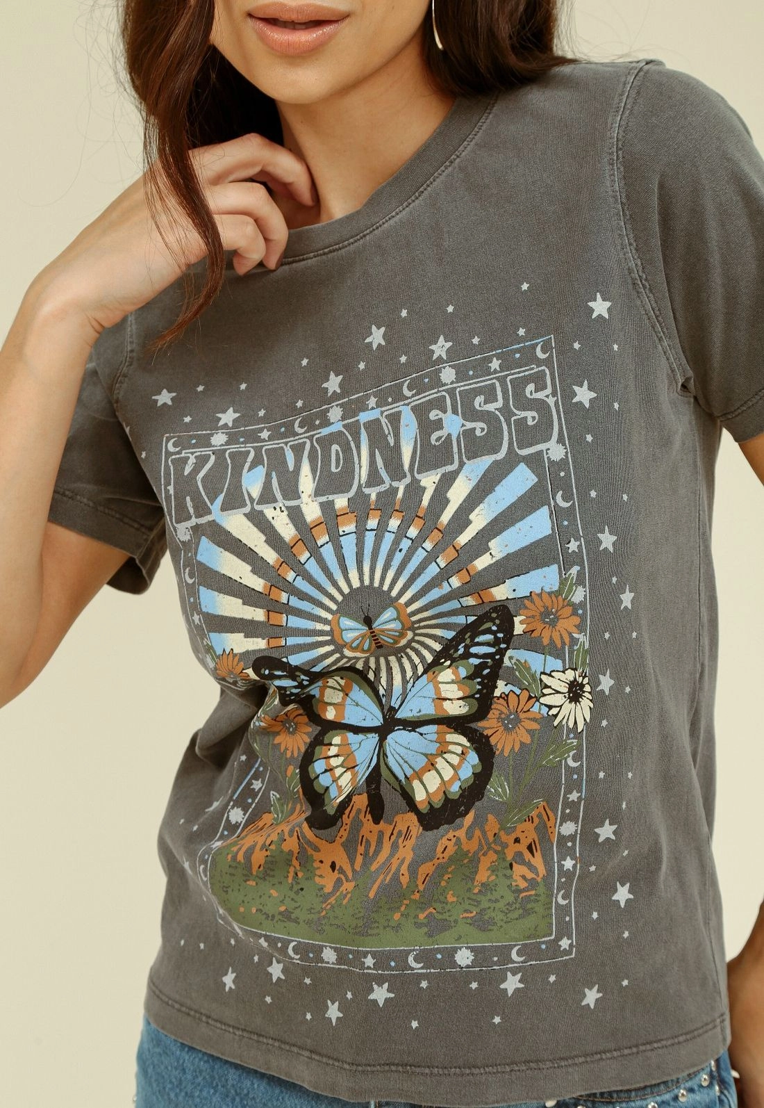 Camiseta Em Meia Malha Est M/C Com Silk Borboleta