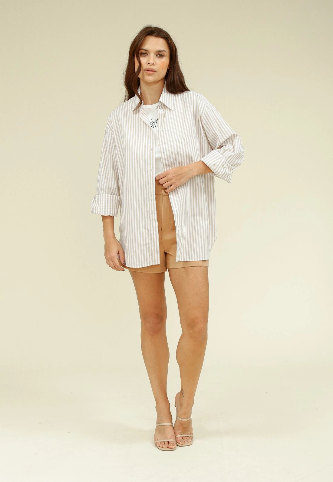 Camisa Em Tricoline Oversized Listrado Manga Longa