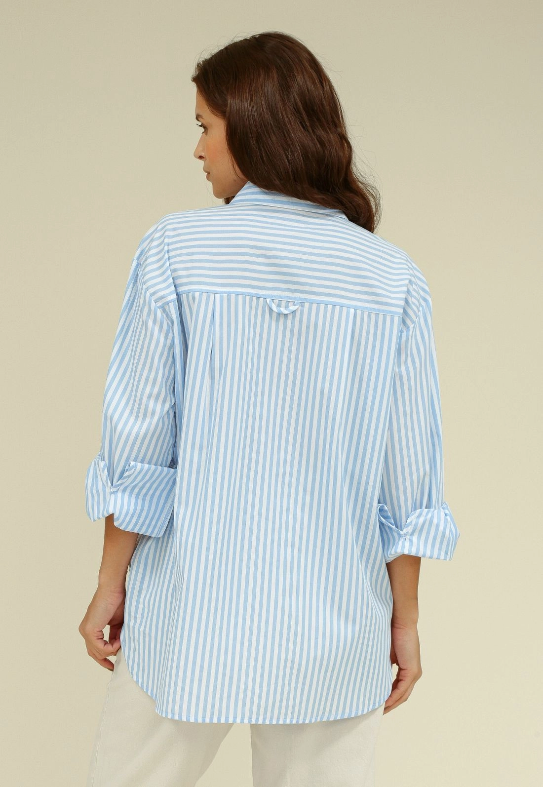 Camisa Em Tricoline Oversized Listrado Manga Longa