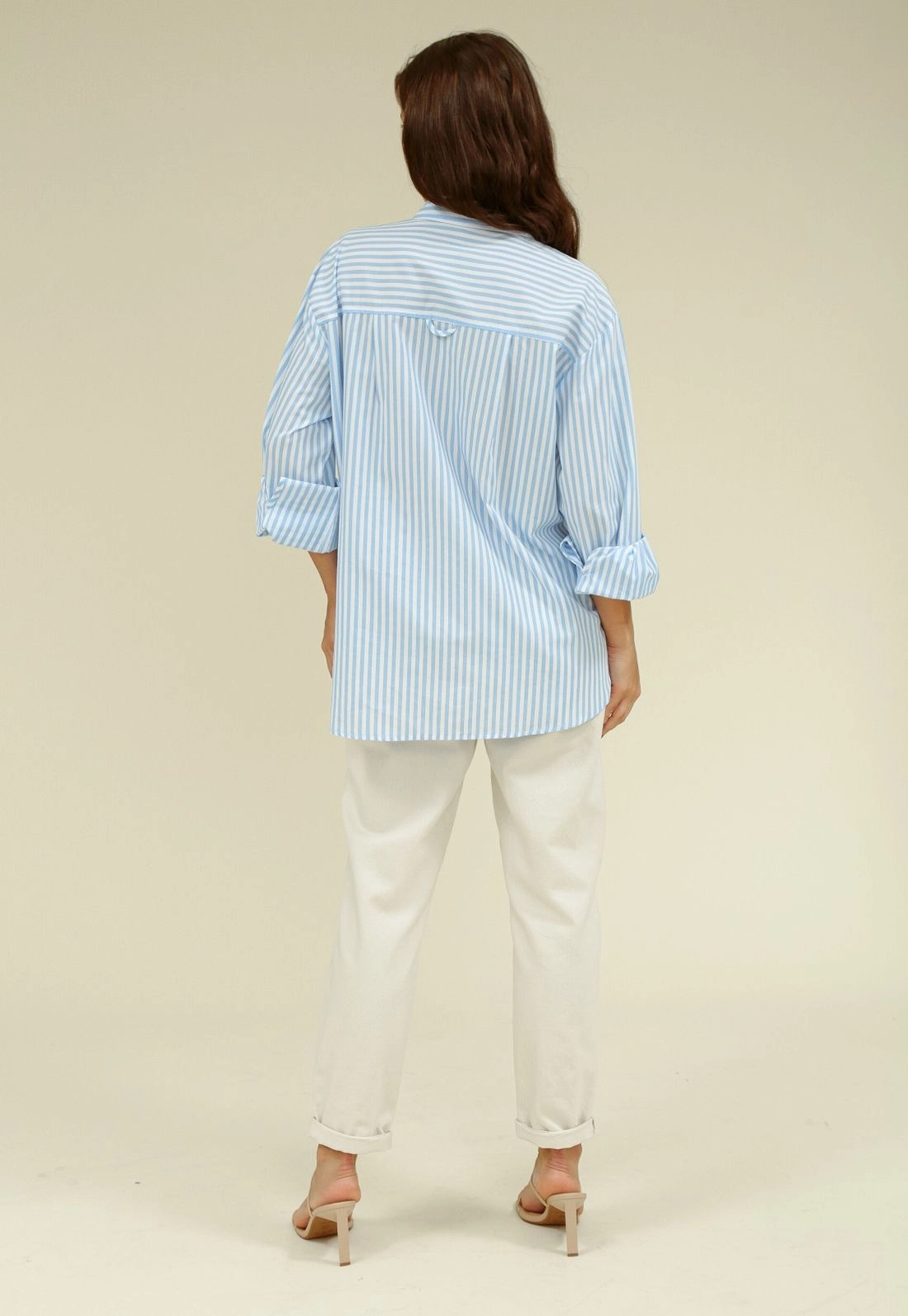 Camisa Em Tricoline Oversized Listrado Manga Longa