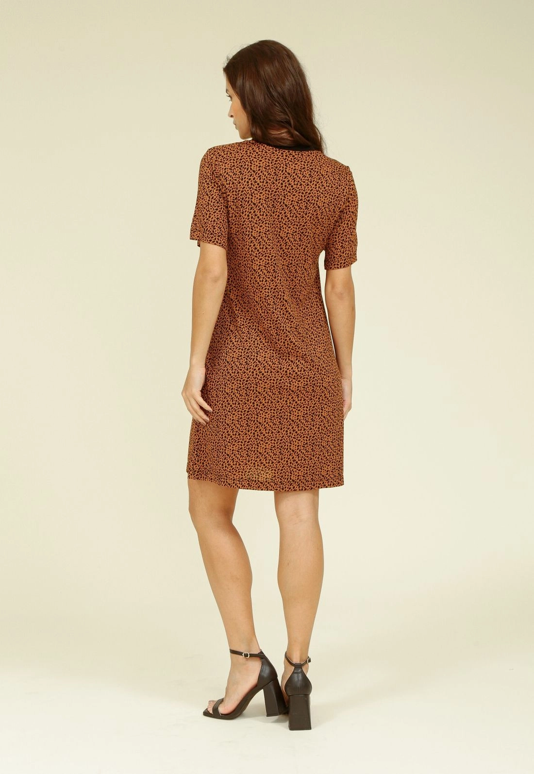 Vestido Curto Malha Ribana Estampado Mini Onça