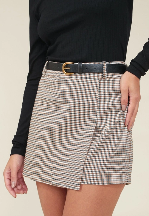 Short Saia Alfaiataria Xadrez Com Cinto