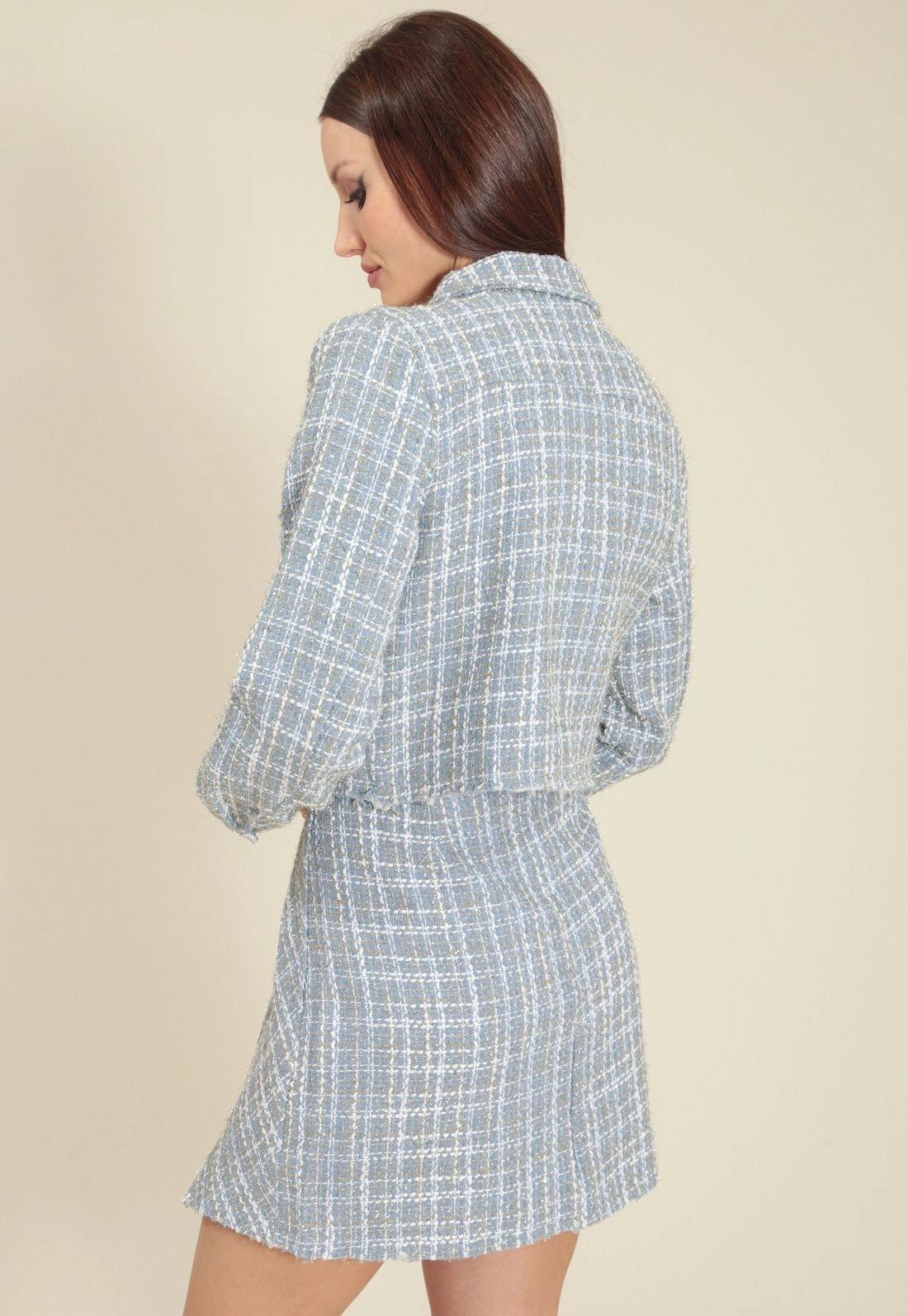 Camisa Cropped Tweed Manga Longa