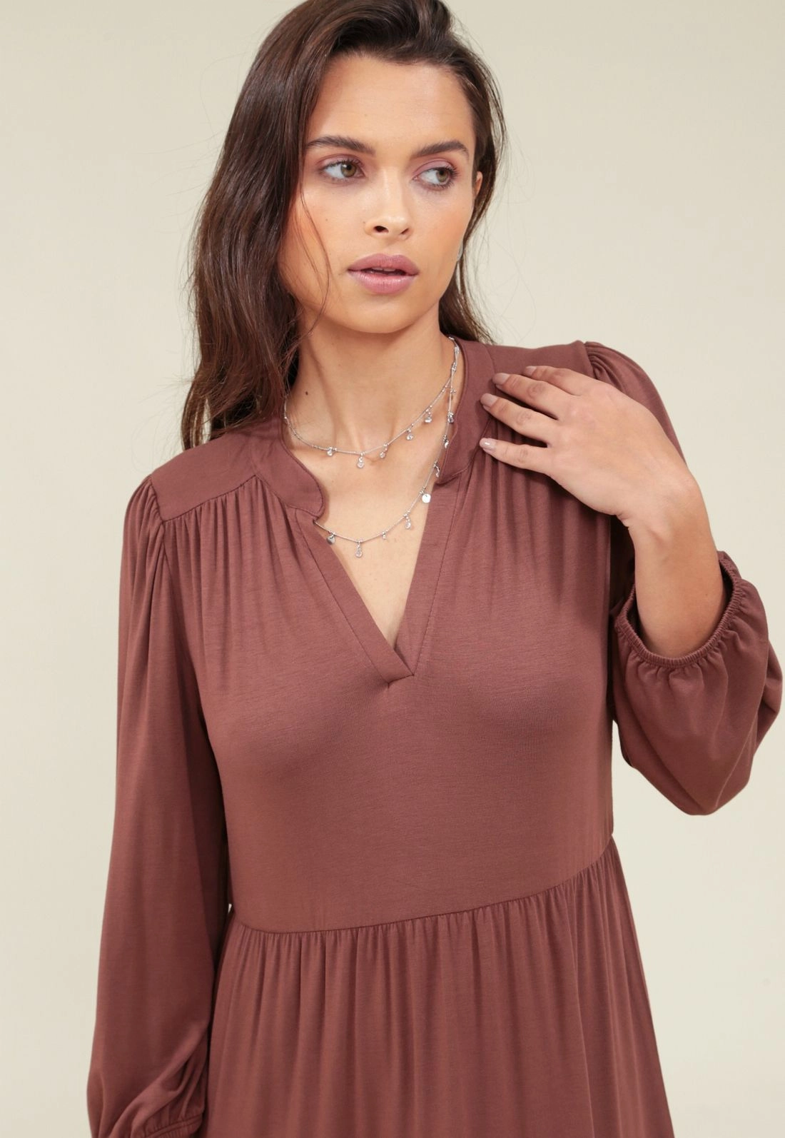 Vestido Malha Manga 7/8 Gola Padre