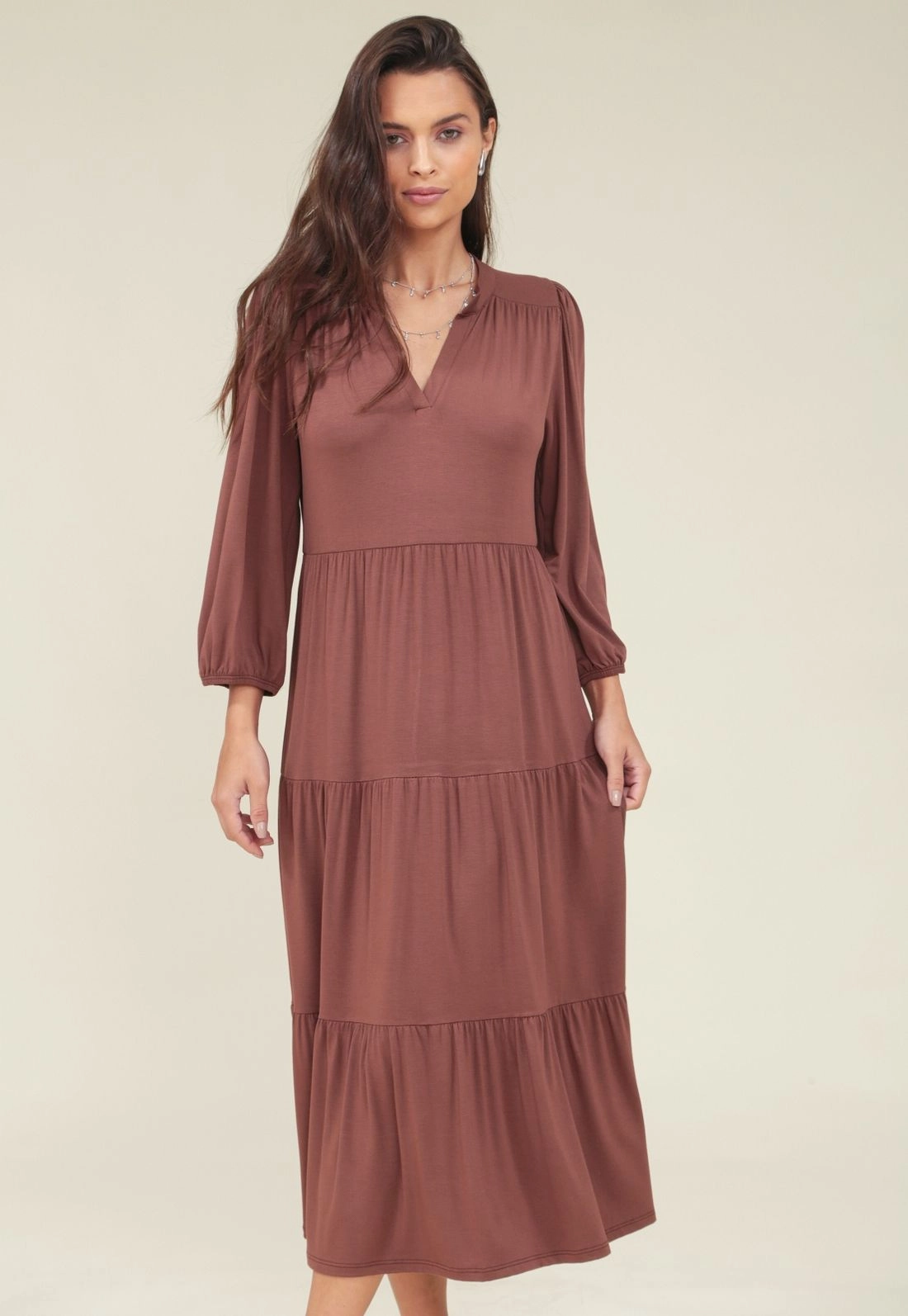 Vestido Malha Manga 7/8 Gola Padre