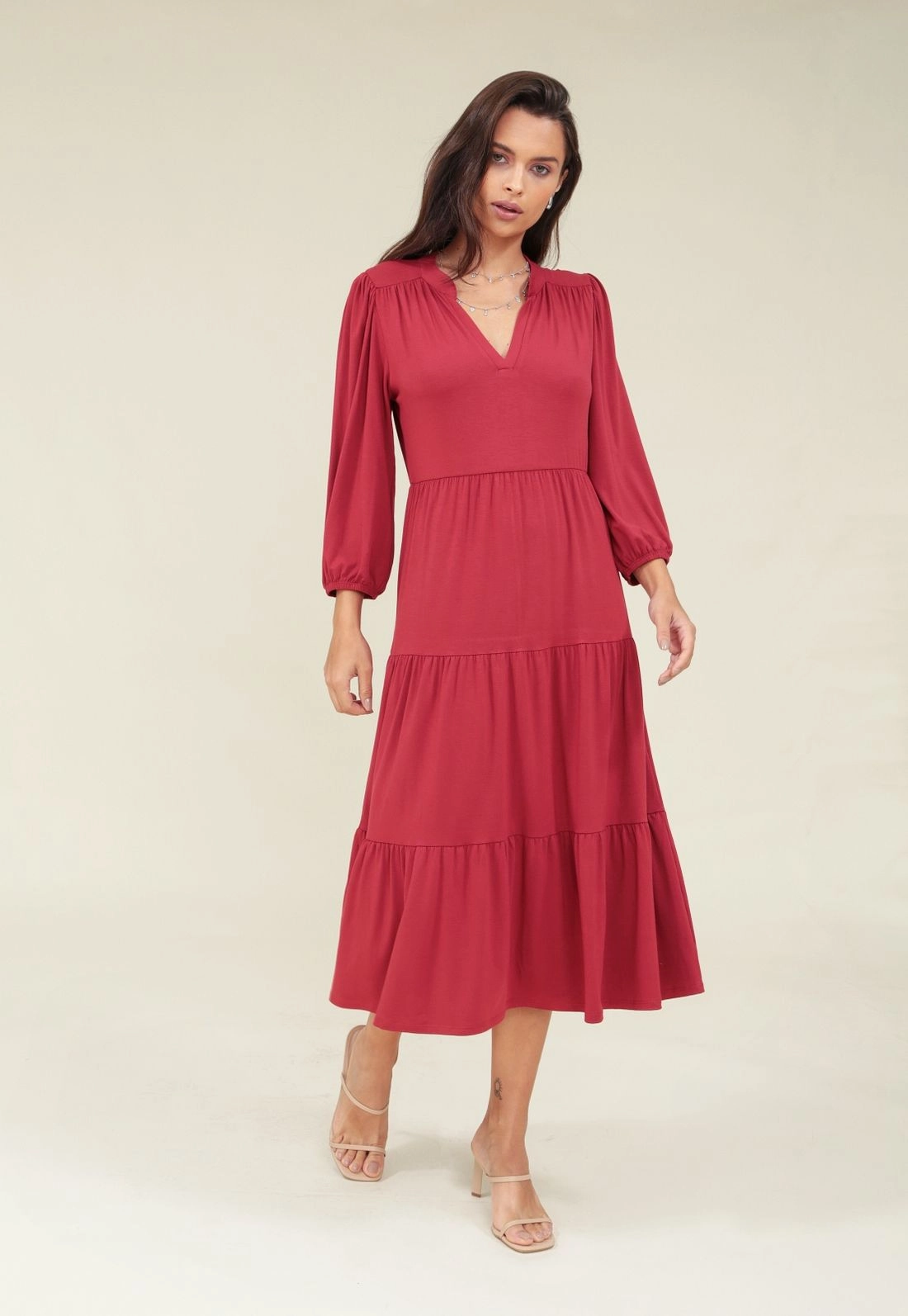 Vestido Malha Manga 7/8 Gola Padre