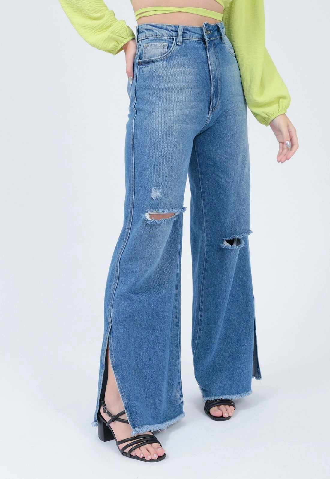 Calça Jeans Wide Leg Rasgo Fenda