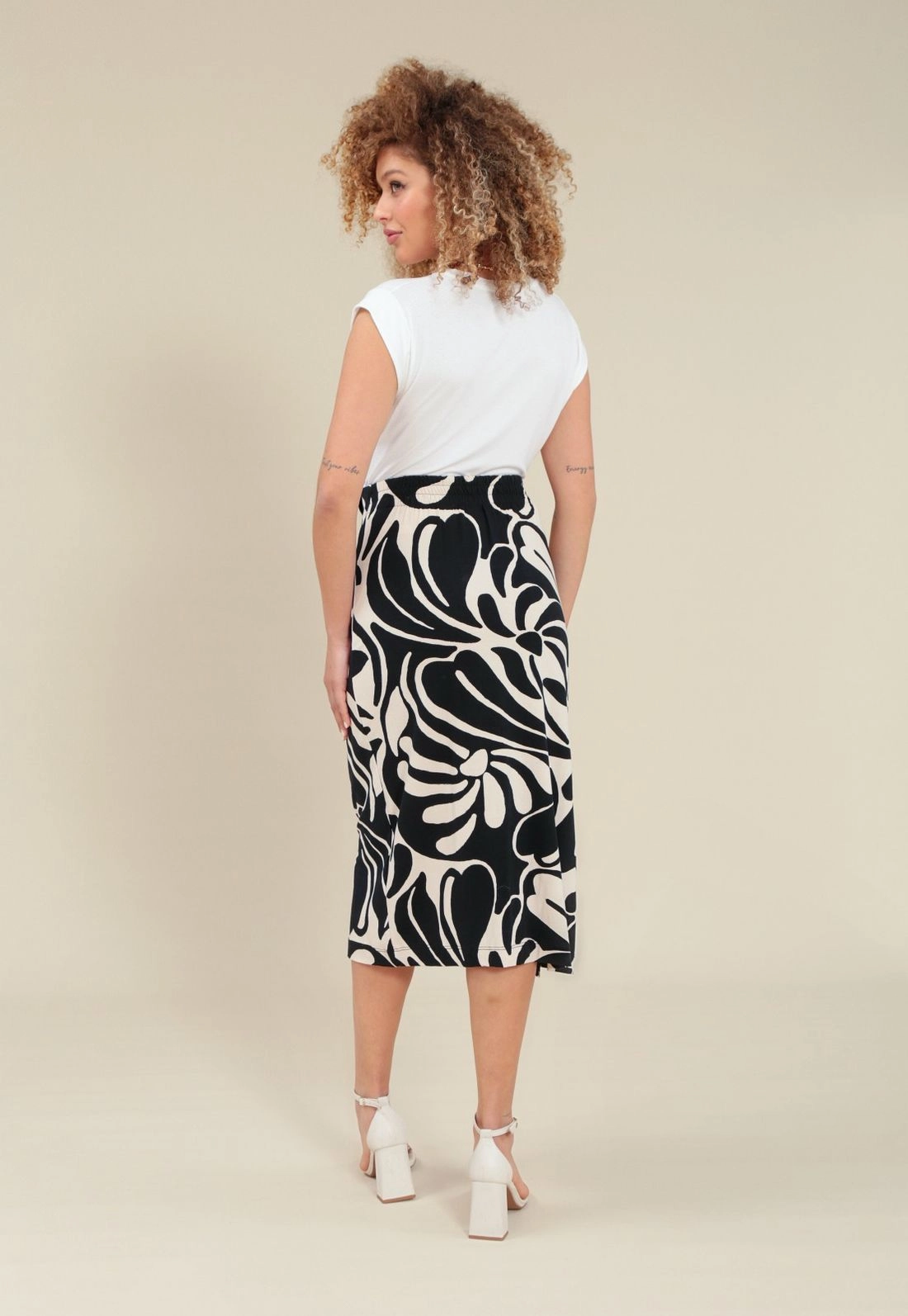 Saia Midi Pareo Em Malha Estampada Bicolor