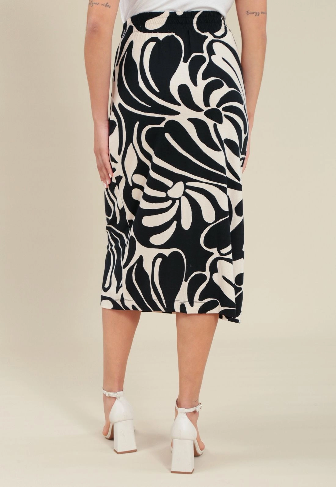 Saia Midi Pareo Em Malha Estampada Bicolor