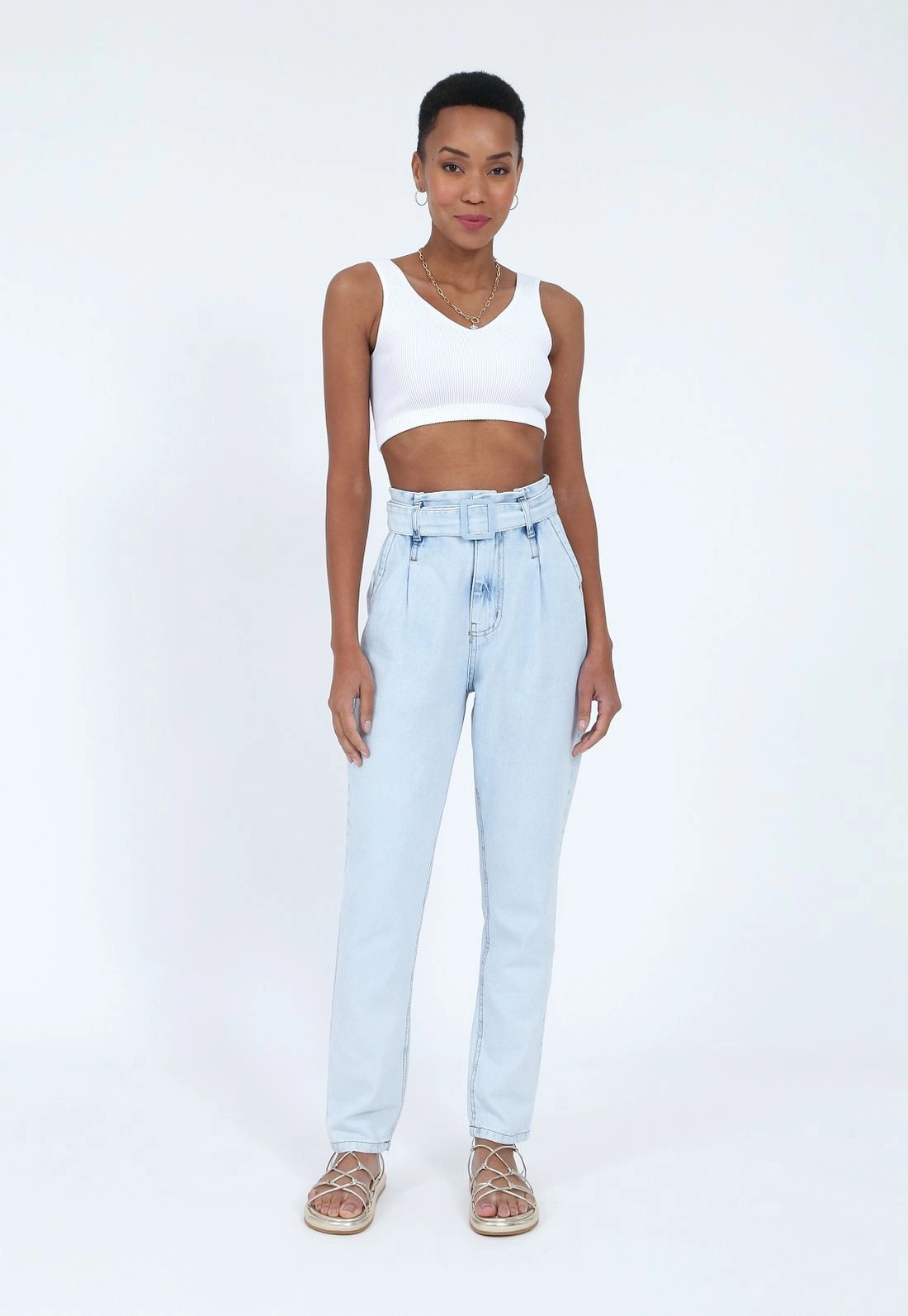 Calça Jeans Azul Claro Fivela