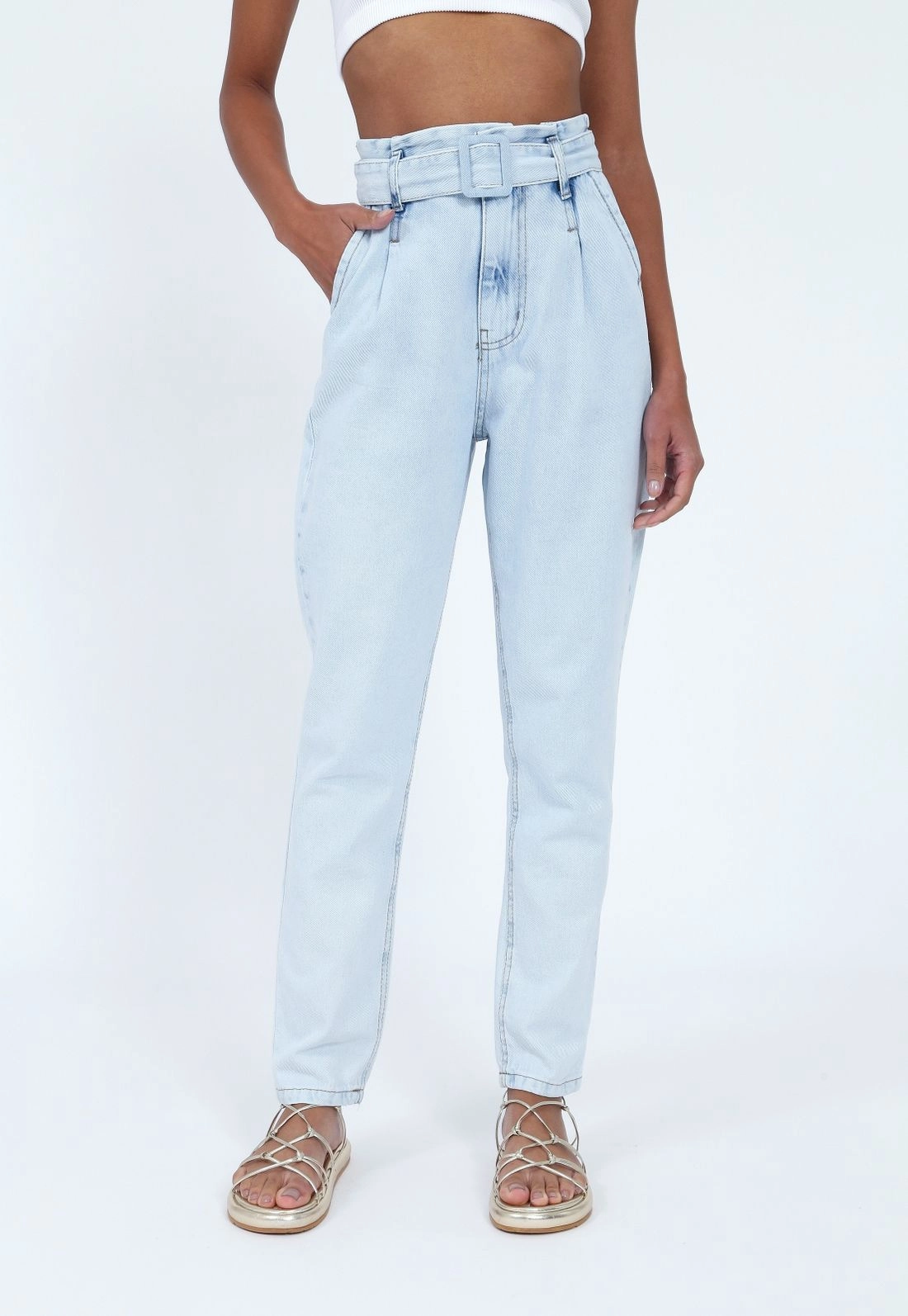 Calça Jeans Azul Claro Fivela