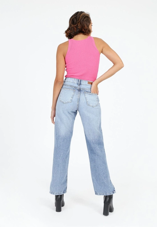Calça Jeans Wide Leg Fenda