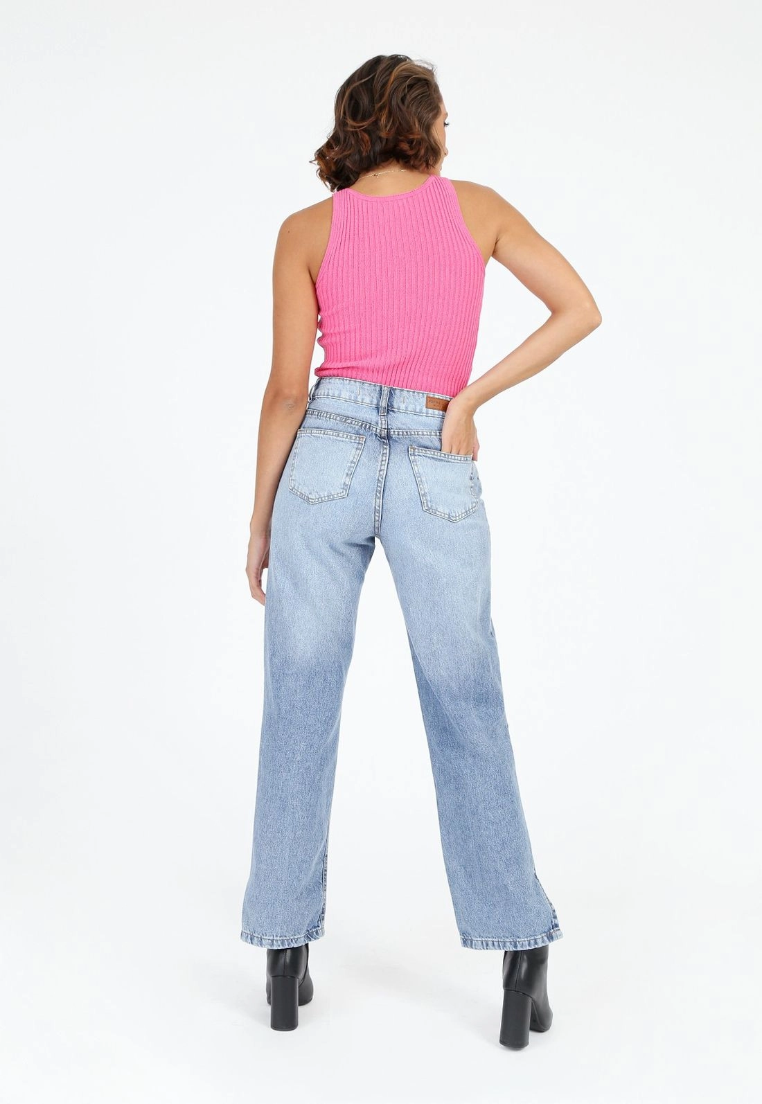 Calça Jeans Wide Leg Fenda