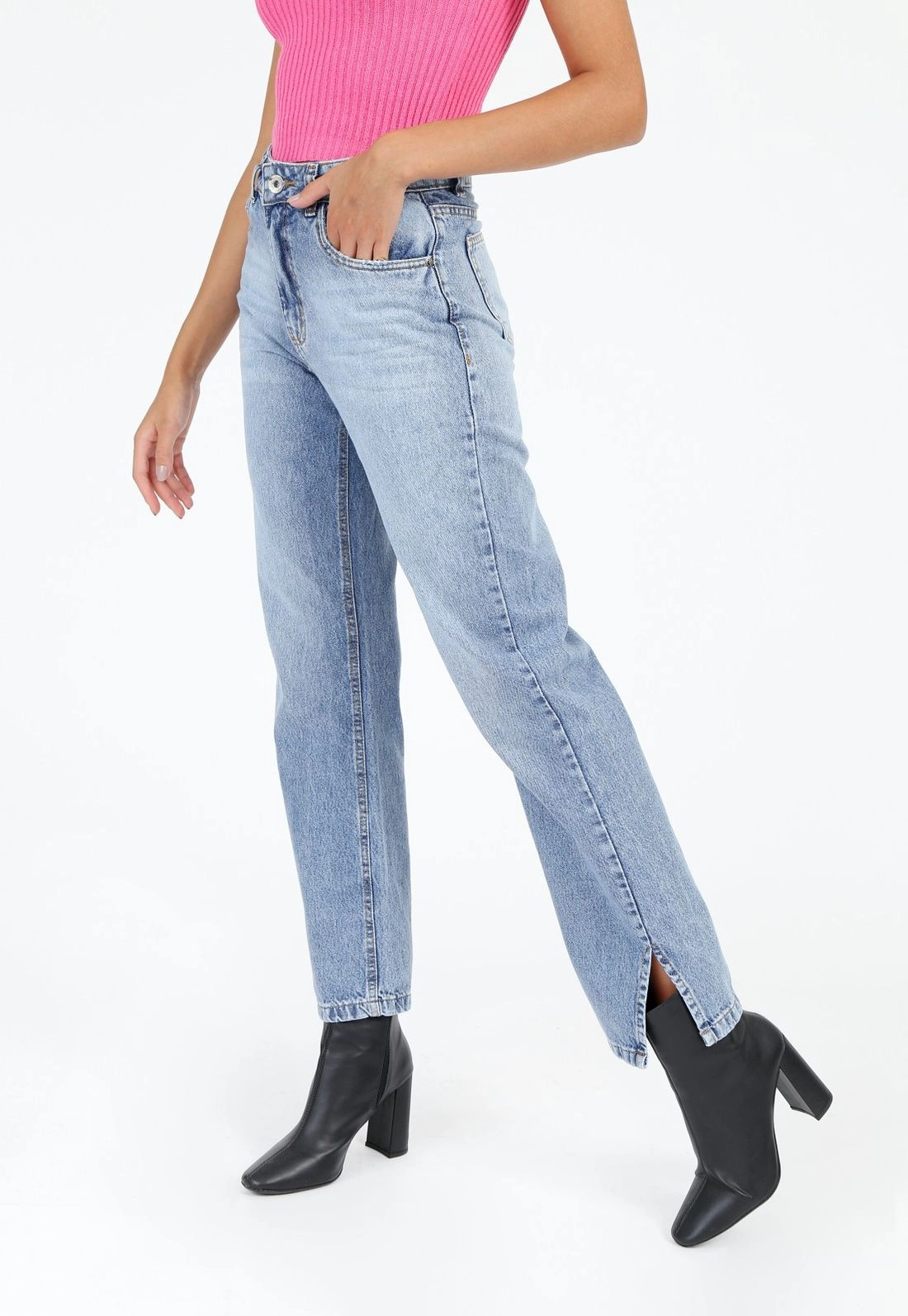 Calça Jeans Wide Leg Fenda