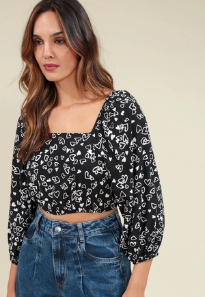 Blusa Em Viscose Manga 7/8 Estampada Lover