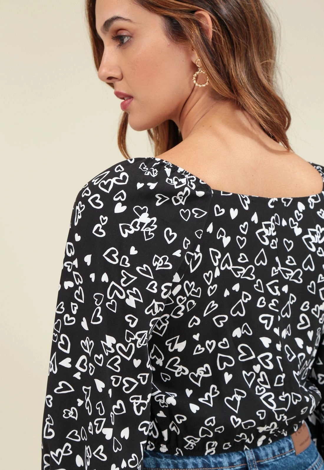 Blusa Em Viscose Manga 7/8 Estampada Lover