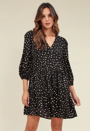 Vestido Viscose Curto Manga 7/8 Estampa Bossa