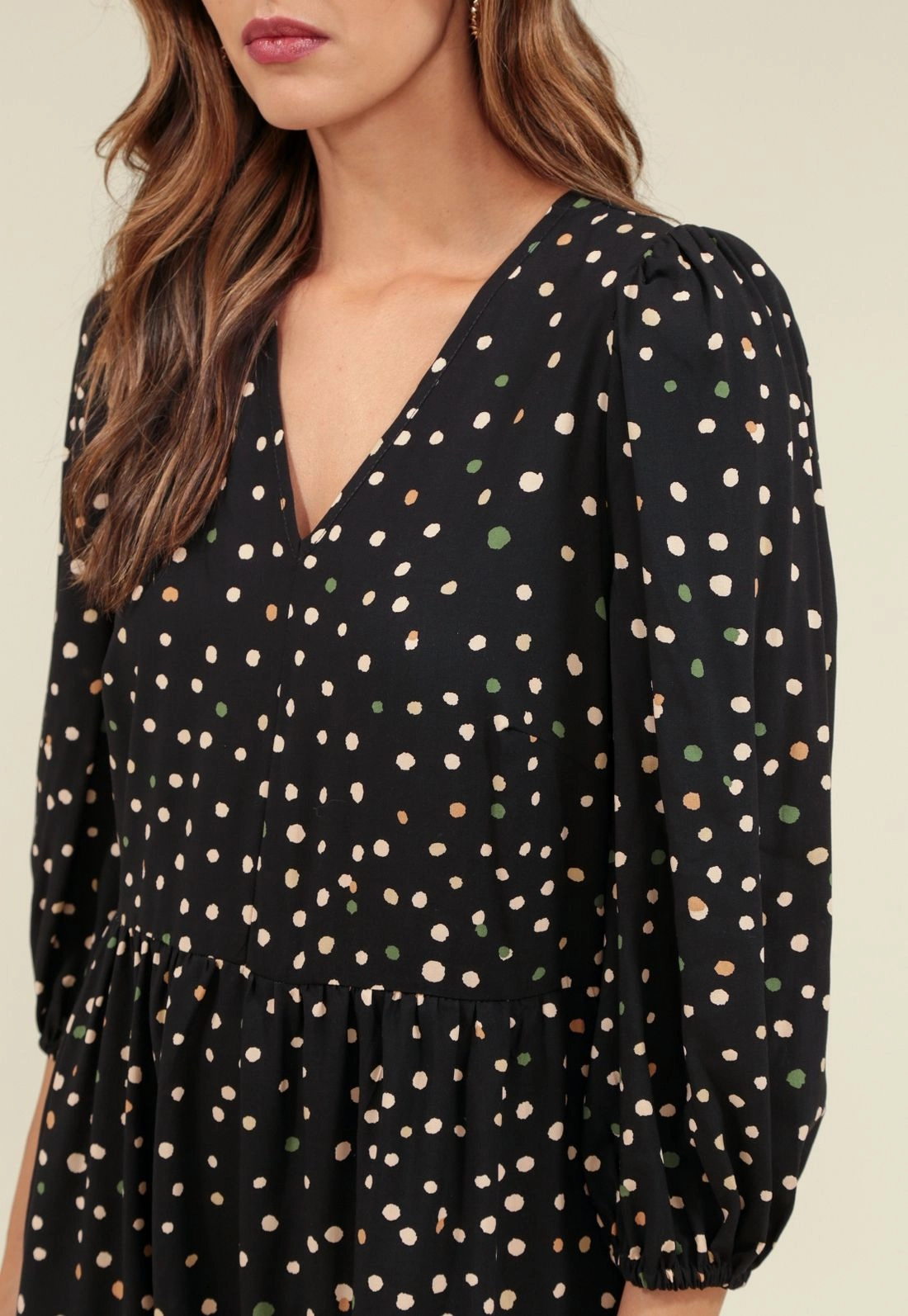 Vestido Viscose Curto Manga 7/8 Estampa Bossa