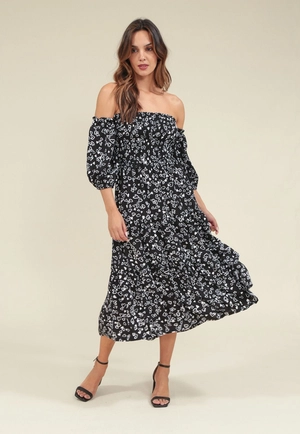 Vestido Viscose Midi Manga 7/8 Estampada Lover