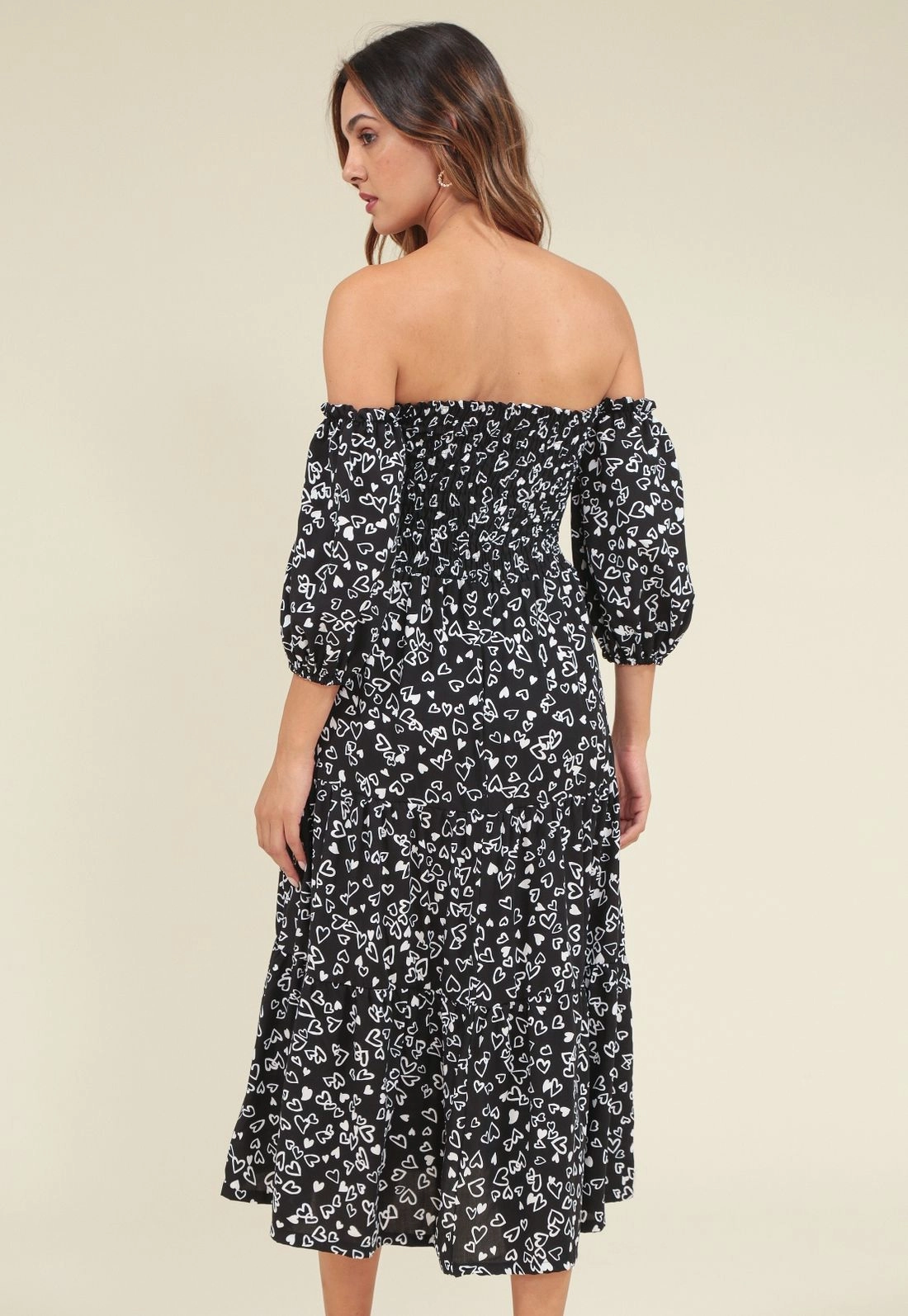 Vestido Viscose Midi Manga 7/8 Estampada Lover