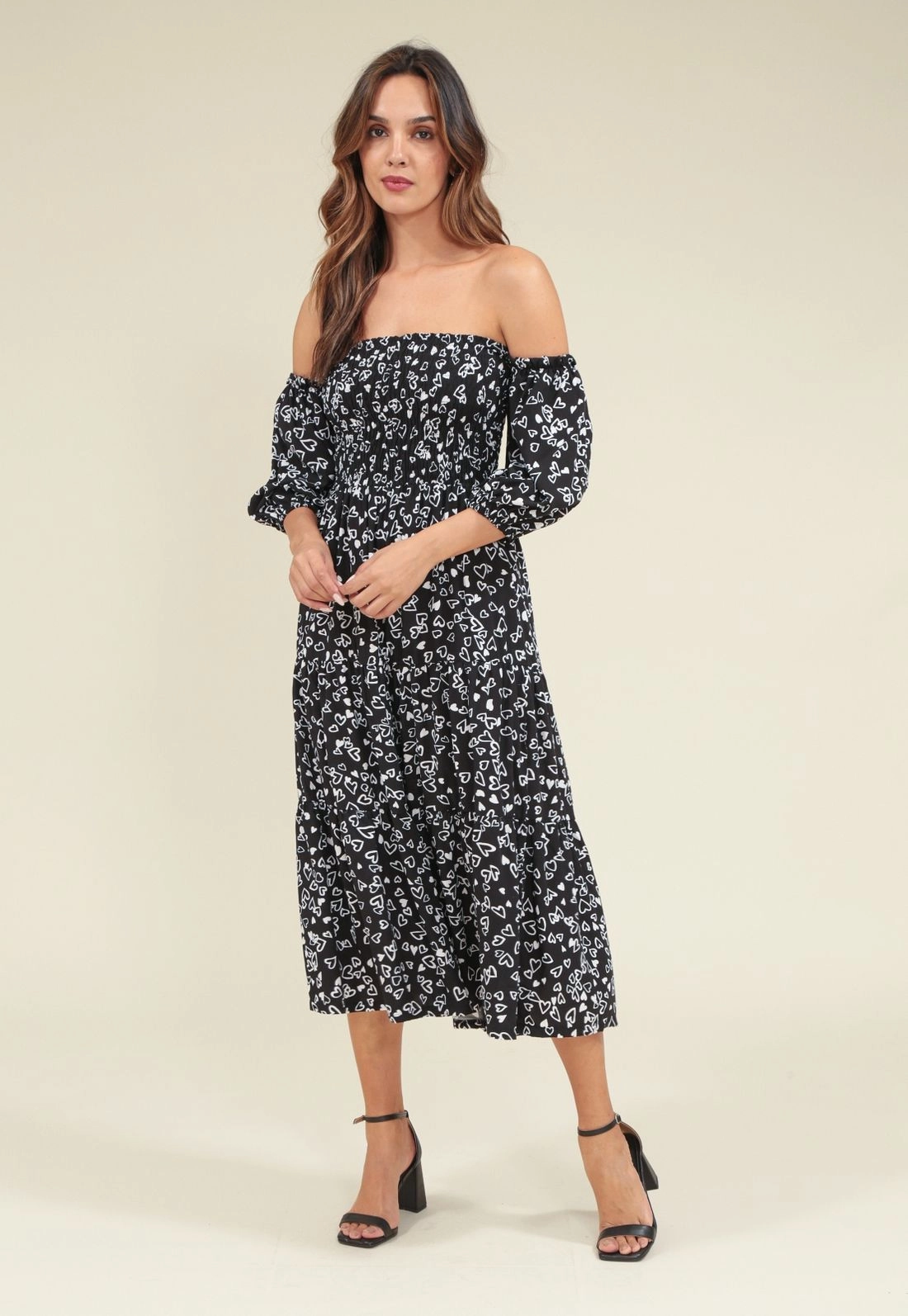 Vestido Viscose Midi Manga 7/8 Estampada Lover