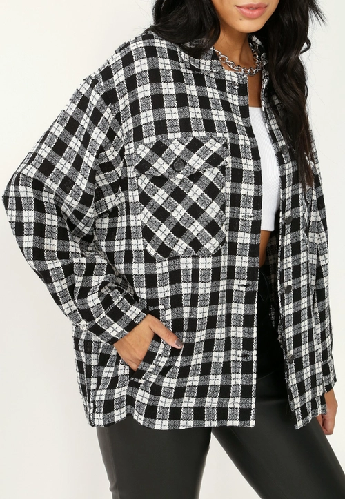 Overshirt Tweed Bolso Frente Manga Longa