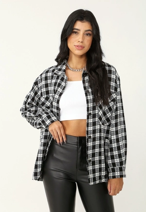 Overshirt Tweed Bolso Frente Manga Longa
