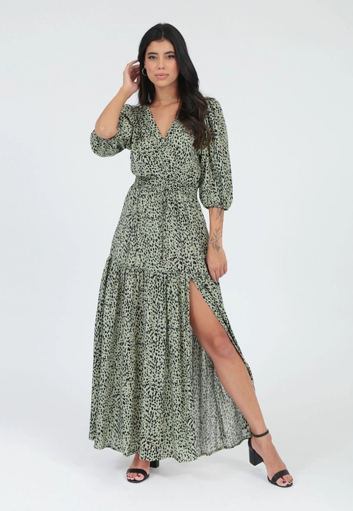 Vestido Viscose 3/4 Estampado Fenda