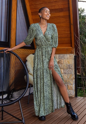Vestido Viscose 3/4 Estampado Fenda