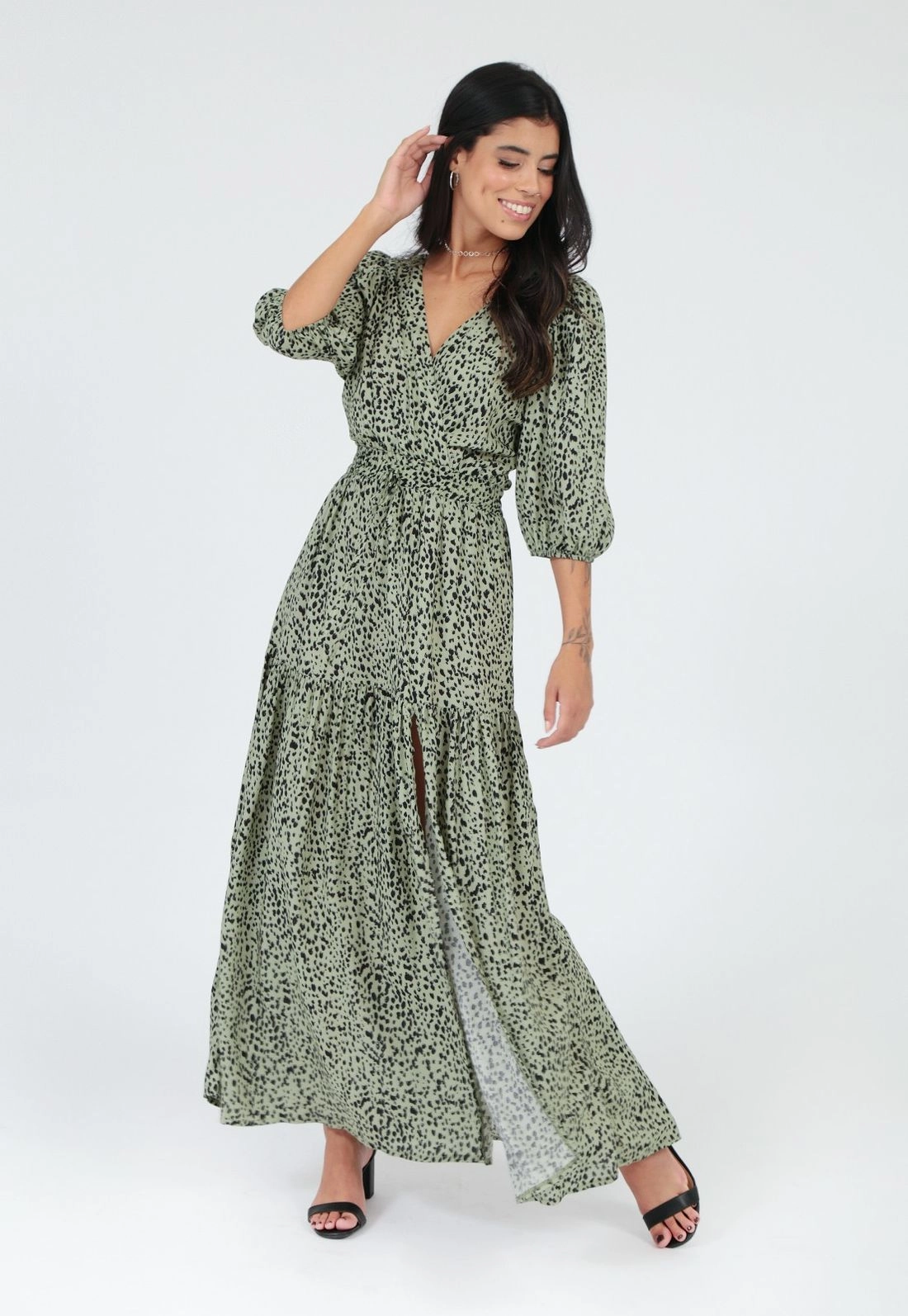 Vestido Viscose 3/4 Estampado Fenda