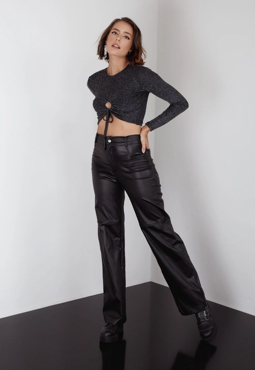 Blusa Cropped Lurex Amarração Frontal P