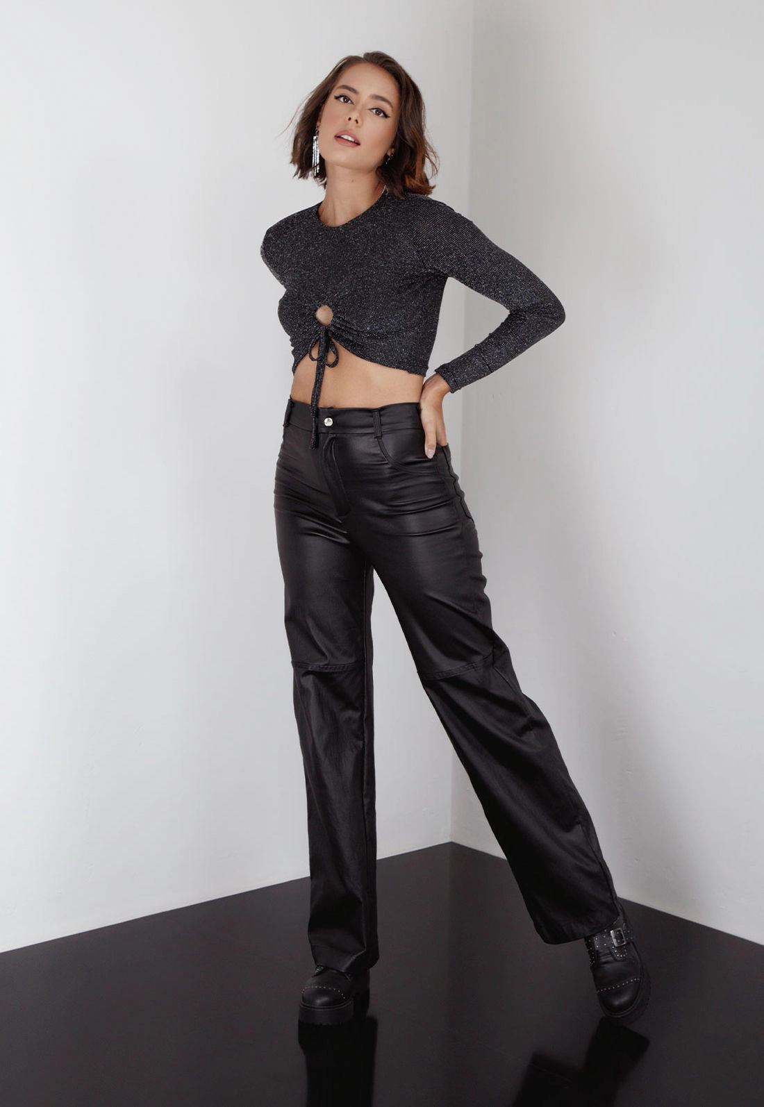 Blusa Cropped Lurex Amarração Frontal P