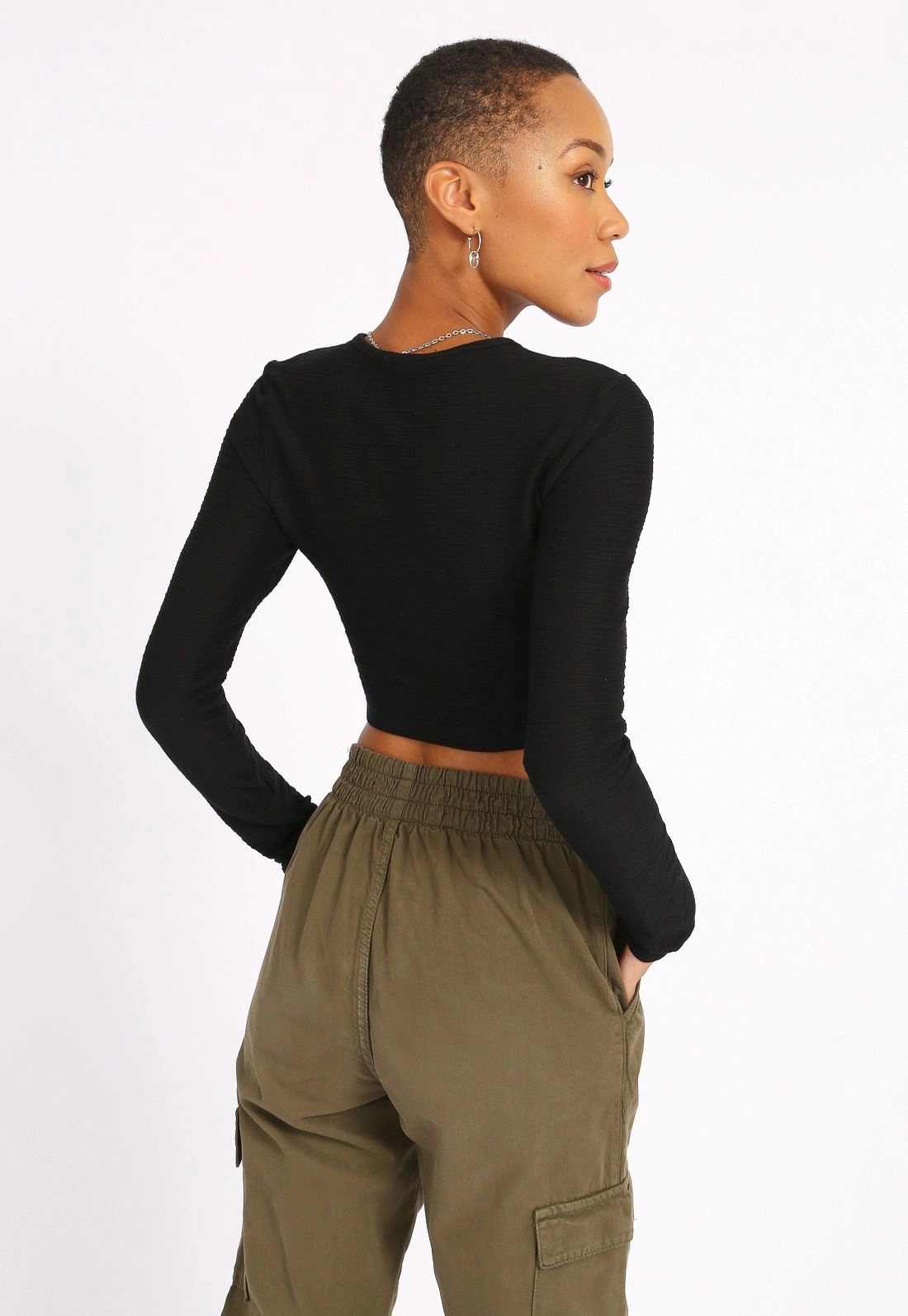 Blusa Cropped Manga Longa Transpasse
