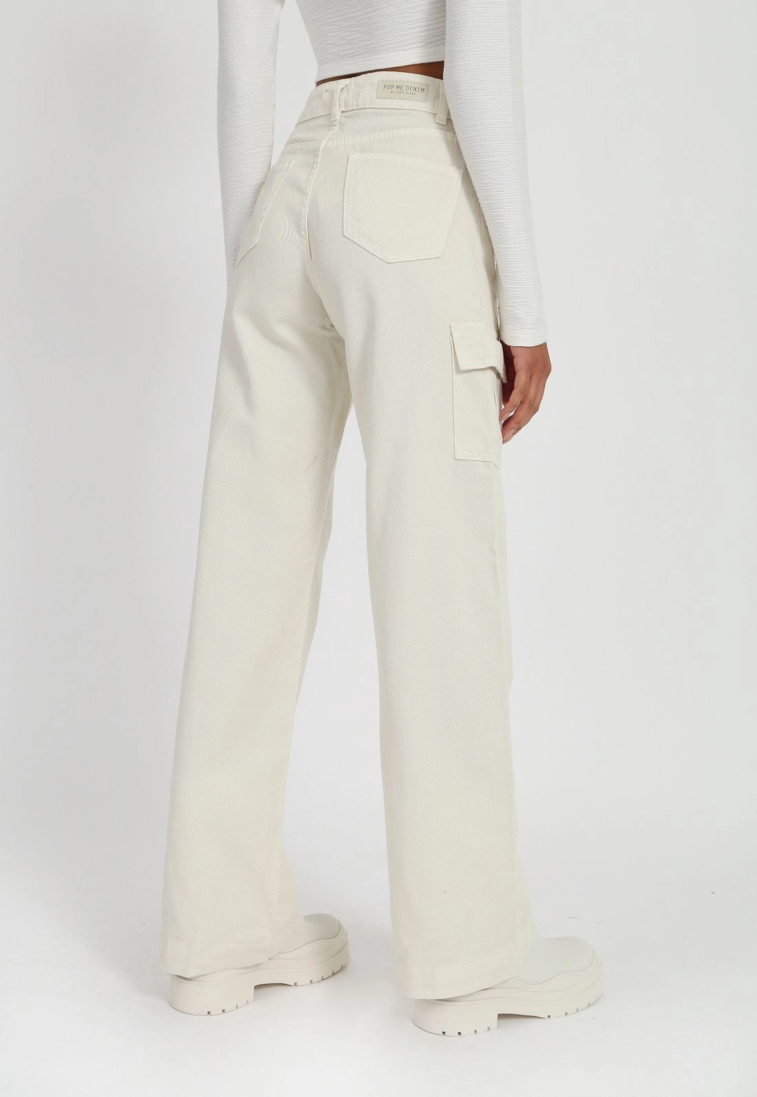 Calça Sarja Wide Leg Bolso Cargo