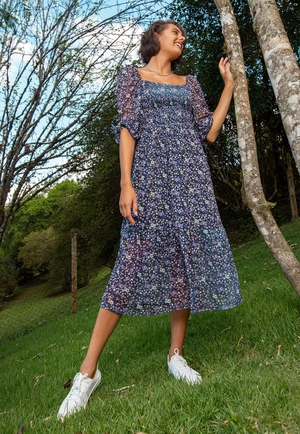 Vestido Tule Manga Curta Liberty