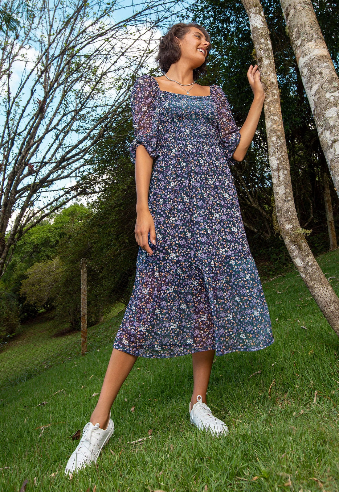 Vestido Tule Manga Curta Liberty
